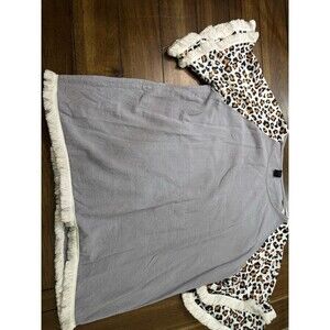 SHEIN XL Leopard Print Contrast Bell Sleeve Top - Gray with Tassel Trim EUC